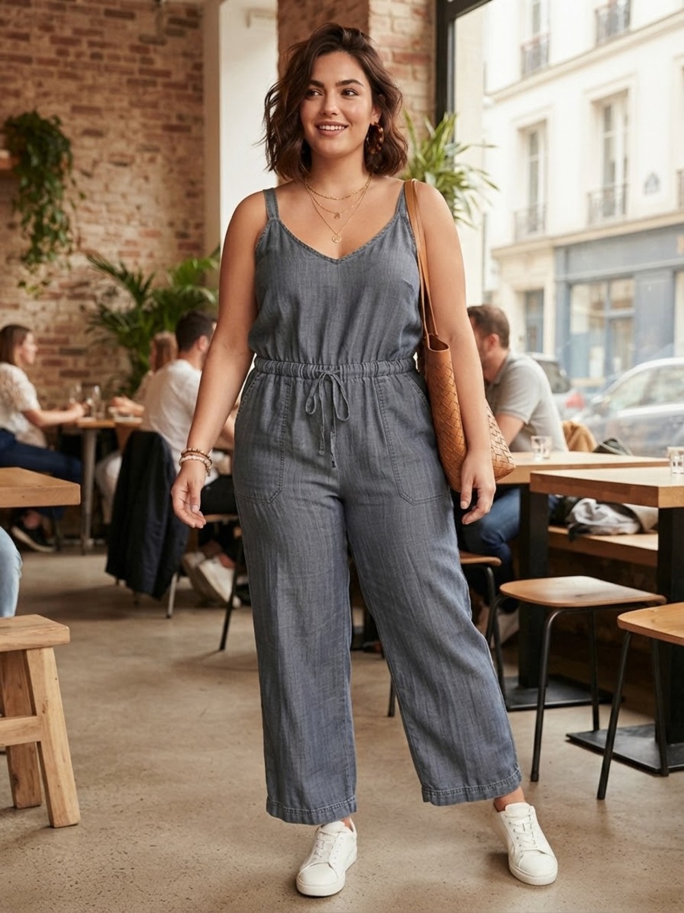 Splendid Slate Grey Blue Tencel Lyocell Wide Leg Jumpsuit Chambray Romper XL